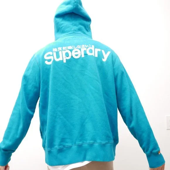Superdry Japan Doubleblacklabel Destroyed Fleece Zip Hoodie - Turquoise - Size M - Picture 4 of 5
